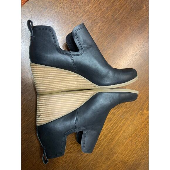 Black Neutral Leather Wedge Ankle Booties Women 11 Preppy Fall Festival Boho - Picture 6 of 8